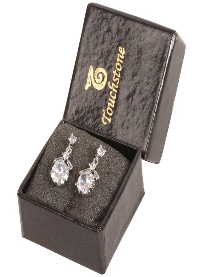 Touchstone NEW! Indian Bollywood Fashion Handcrafted Studded Diamond Look Cubic Zirconia CZs Round Baguette Designer Jewelry Dangling Earrings In Silver Tone For Women. - Image 5