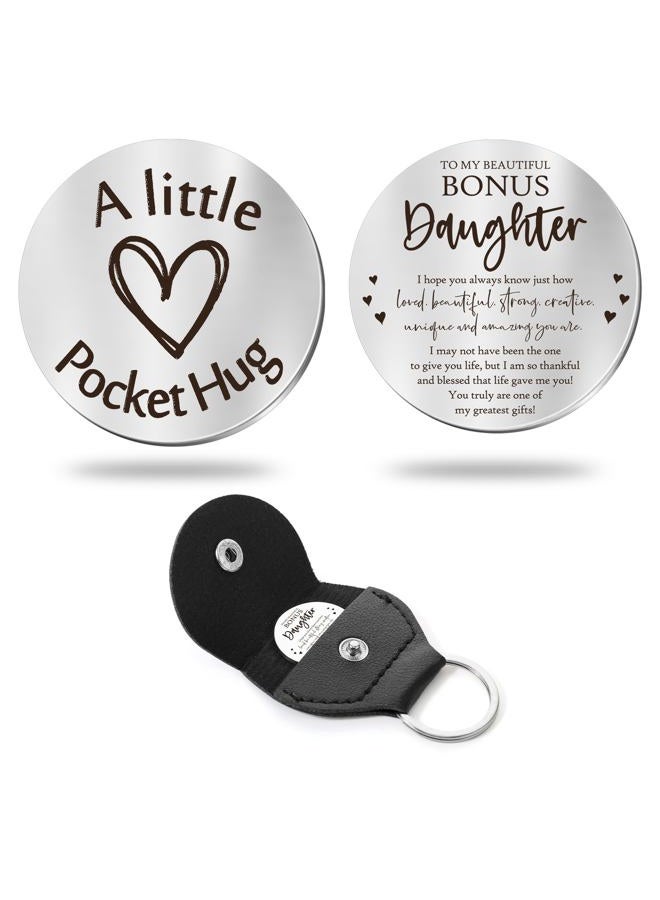 Sureio Pocket Hug Token Long Distance Relationship Keepsake Stainless Steel Double Sided Inspirational Gift with Keychain, Multicolor, One size - Image 1