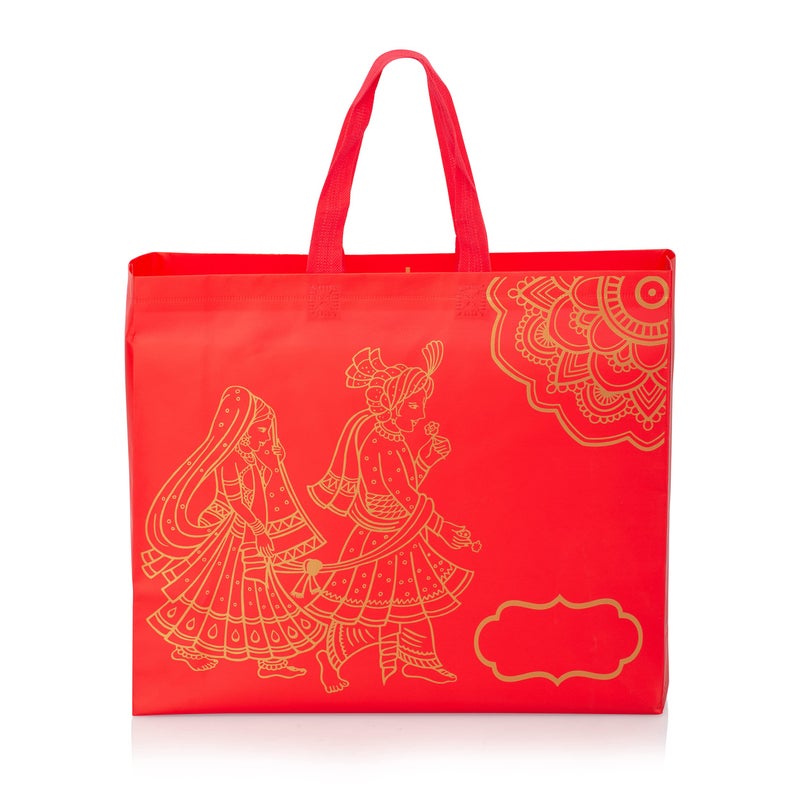 Drapme Wedding Special Reusable Non-Woven Laminated Gift Bags for Shagun, Traditional Gifting, Saree Mithai Chandi Carry (Red, Pack of 10) - Image 2