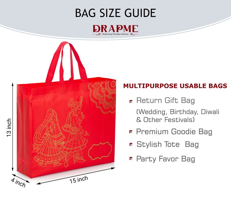 Drapme Wedding Special Reusable Non-Woven Laminated Gift Bags for Shagun, Traditional Gifting, Saree Mithai Chandi Carry (Red, Pack of 10) - Image 4