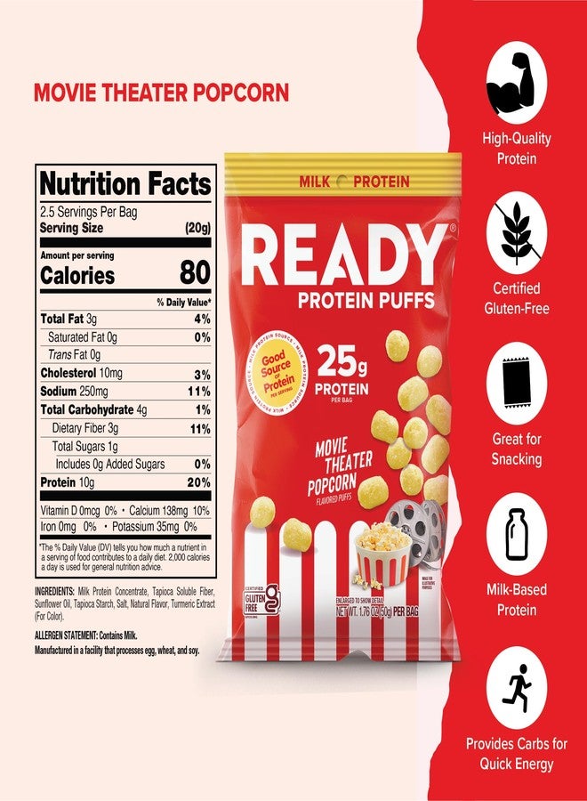 Ready® Protein Puffs – Guilt-Free, High-Protein Crunchy Snack – 25g of Protein – Gluten-Free, No Artificial Flavors – Movie Theater Popcorn (Case of 6, 2.5oz Bags) - Image 2