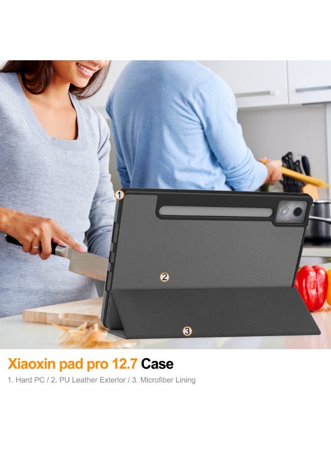عام غطاء ذكي متوافق مع لوح لينوفو آيديا تاب برو 12.7 بوصة (2025) طراز TB373FU، يحتوي على فتحة مدمجة للقلم، غطاء ثلاثي الطيات من الجلد الصناعي خفيف الوزن مع حماية تلقائية للاستيقاظ/النوم - يجمع بين الحماية والأناقة والوظائف الذكية. - Image 4