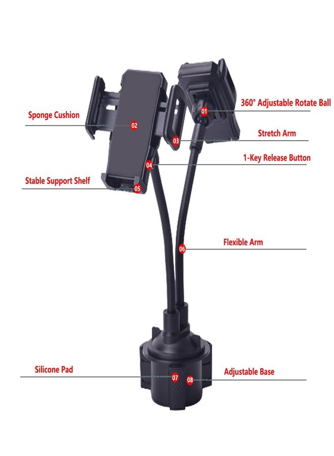 YIPINER Cup Car Phone Holder, Double Car Cup Phone Holder, Universal Adjustable and Scalable Car Cup Holder Phone Mount Compatible with Phone Width 1.7""-3.7"" (Black) - Image 2