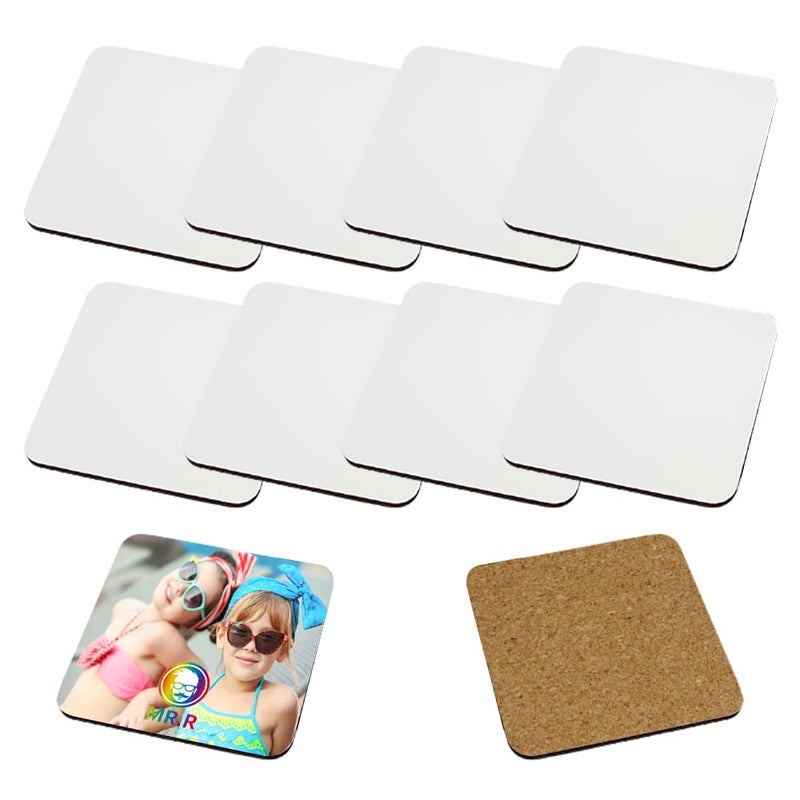 MRR 10 Pieces Sublimation Blanks Square Cup MDF Coasters Raw Wood Back Hardboard Sublimation Coasters BlanksAbsorbent Heat Transfer Cup Coasters for Drinks Party Supplies Coasters and DIY Craft