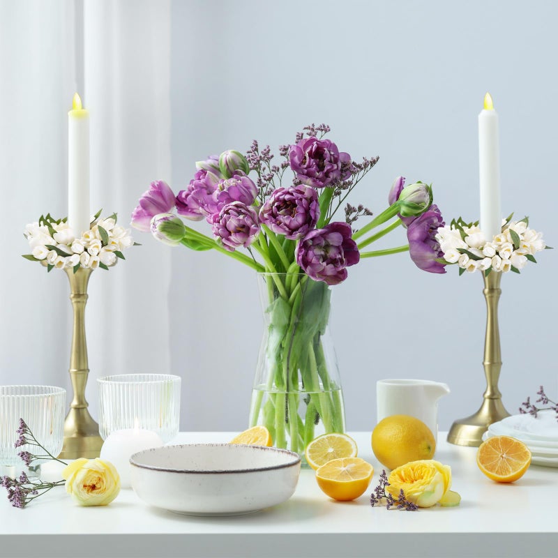 Daifunli 2 Pcs Spring White Tulip Candle Ring Vibrant Floral Candle Wreath Ring for Pillar 3.9 Inch Candles Holder for Wedding Holiday Dining Table Centerpiece Decor - Image 5