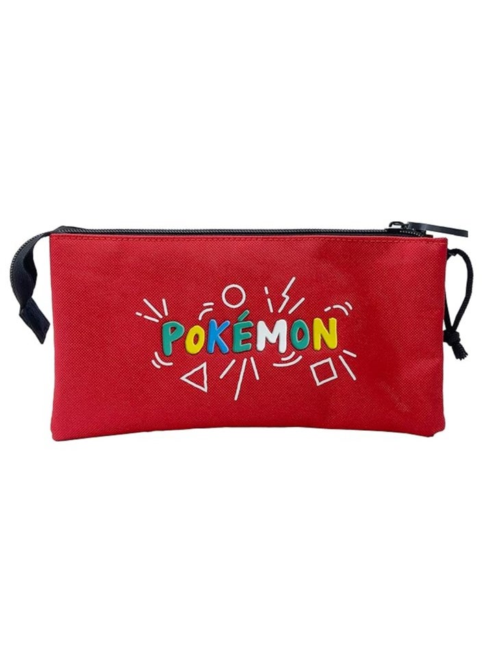 Pokemon Triple Pencil Case, 5 Compartments, School Supplies, Pencil Case, Pikachu, Colourful, Black, Official Product  - Image 2