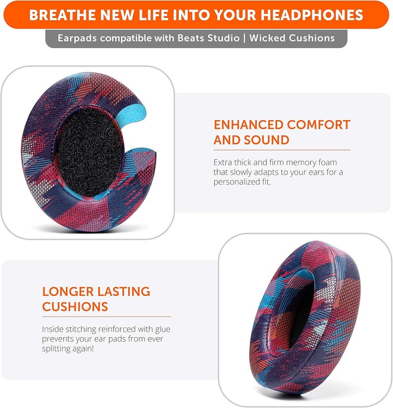 WC Wicked Cushions Replacement Ear Pads for Beats Studio 2 & 3 (B0501, B0500) Wired & Wireless | Does NOT Fit Beats Solo | Softer PU Leather, Enhanced Foam & Stronger Adhesive | Speed Racer - Image 5