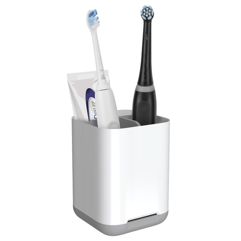 Linkidea Electric Toothbrush Holder for Bathroom Electronic Tooth Brush and Toothpaste Storage Stand Countertop 3 Slots Organizer Compatible with OralB iO Series Philips Sonicare Grey