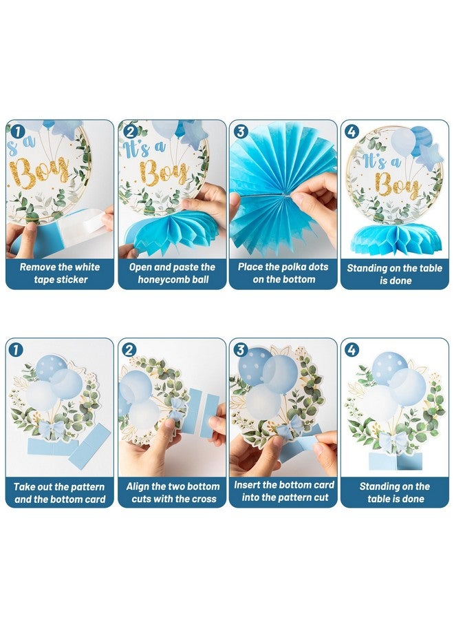ANGOLIO 12Pcs It's a Boy Baby Shower Honeycomb Centerpieces Watercolor Blue Baby Shower Party Honeycomb Centerpieces Boy Baby Shower Centerpieces for Table Gender Reveal Baby Shower Party Supplies - Image 3