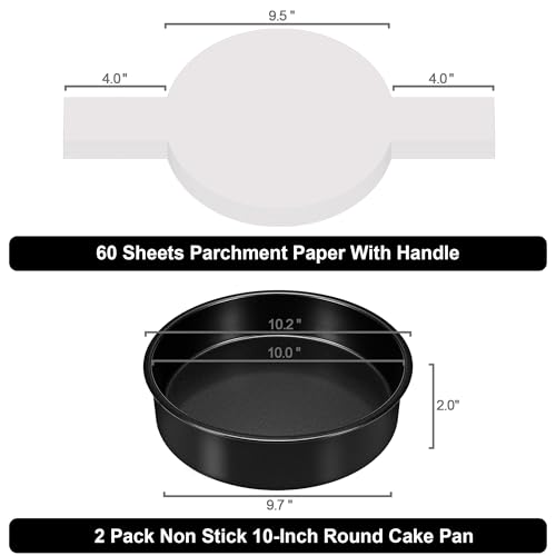 AWTBDP 10 Inch Cake Pan Set of 2, Nonstick Round Cake Pans with 60PCS Pre-cut Parchment Paper for Christmas Birthday Thanksgiving, Circle Cake Pan for Baking Layer Cakes Deep-Dish Pizza Pie, Dishwasher Safe - Image 2