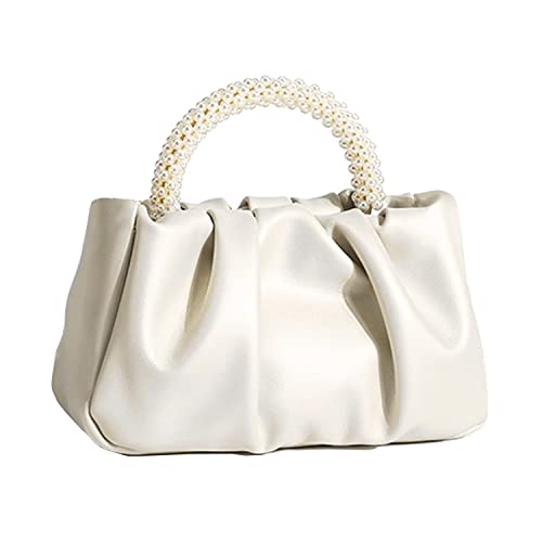 Beatfull Evening Purse Women Small Pearl Handbags Soft Leather Ruched Bag Wedding Bridal Clutch Party Prom Crossbody Purses White - Image 1