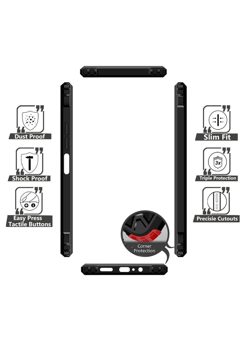 جراب شفاف لهاتف Oppo A5 Pro 5G، غطاء خلفي صلب من البولي كربونات مع إطار أسود مقاوم للصدمات، مقاوم للصدمات بزاوية 360 درجة، غطاء شفاف غير مصفر لهاتف Oppo A5 Pro 5G - Image 5