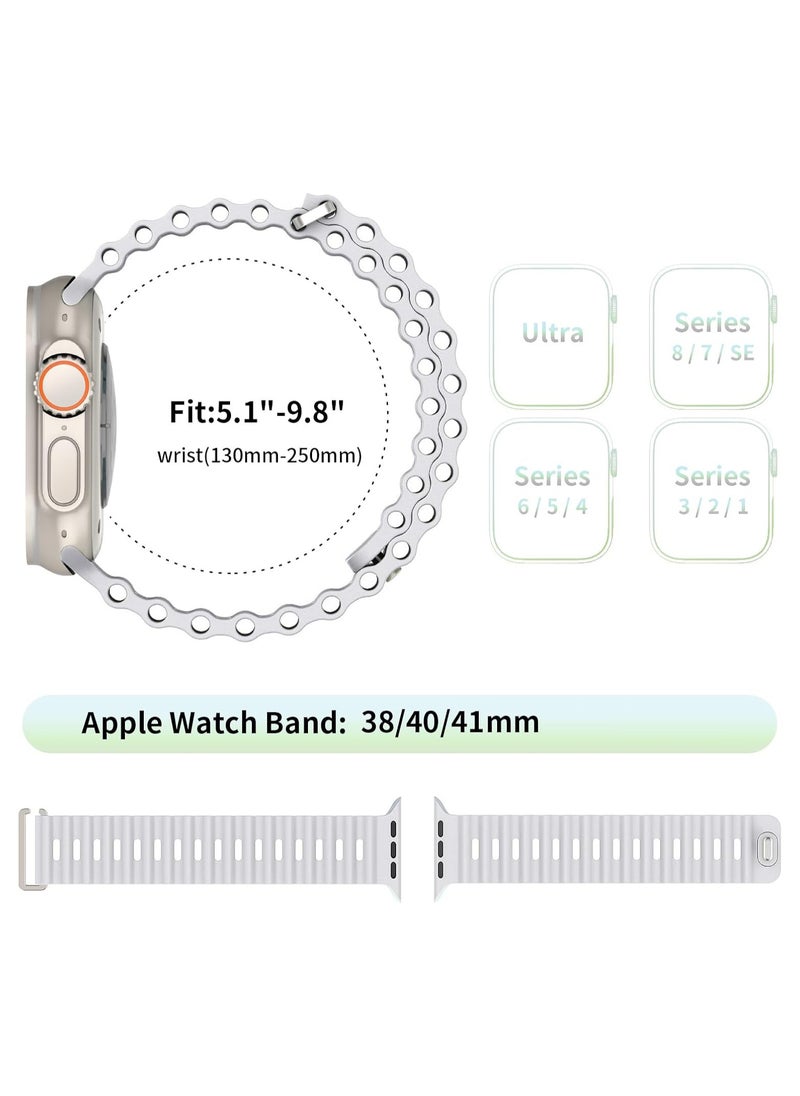 ICARLUS Ocean Band Compatible with Apple Watch Ultra Band 41/40/38mm Men Women, Soft Silicone Sport Band Replacement Strap for Apple Watch Ultra2/Ultra iWatch Series 9 8 7 SE 6 5 4 3 2 1 White  - Image 2