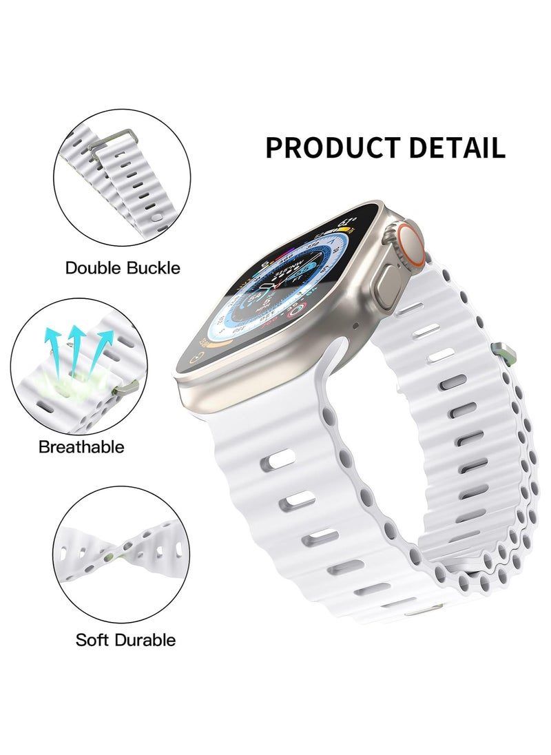 ICARLUS Ocean Band Compatible with Apple Watch Ultra Band 41/40/38mm Men Women, Soft Silicone Sport Band Replacement Strap for Apple Watch Ultra2/Ultra iWatch Series 9 8 7 SE 6 5 4 3 2 1 White  - Image 3
