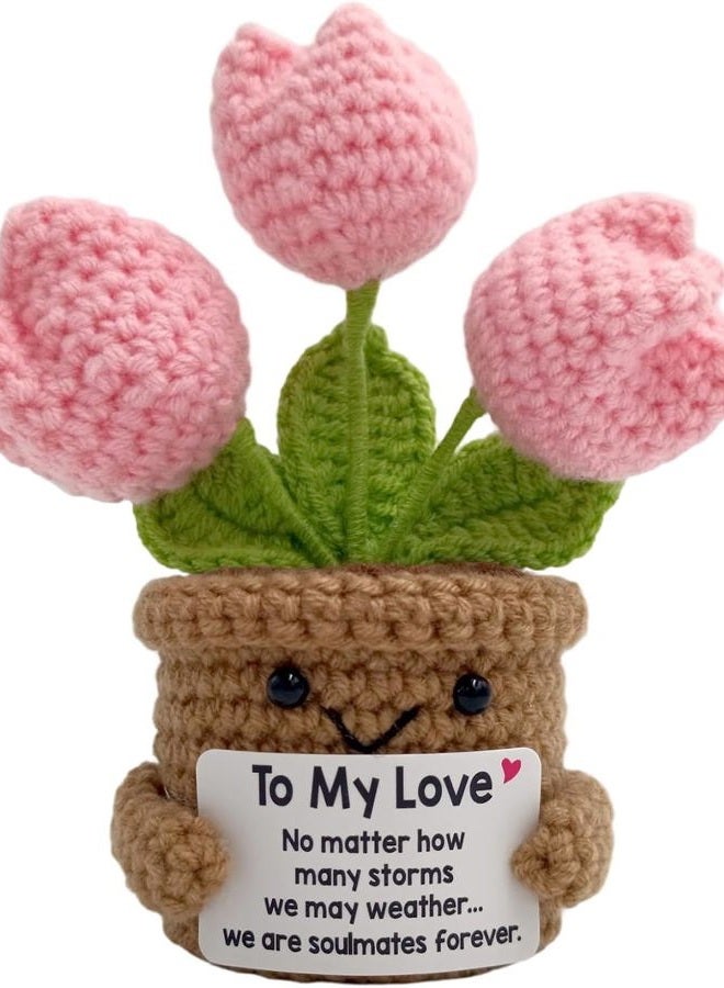 Fmcmly Handmade Crochet Tulip Flower, To My Love，Romantic Gift for Boyfriend Girlfriend, Anniversary Valentine's Day Present for Wife Husband, Christmas Couples Gift Idea - Image 1