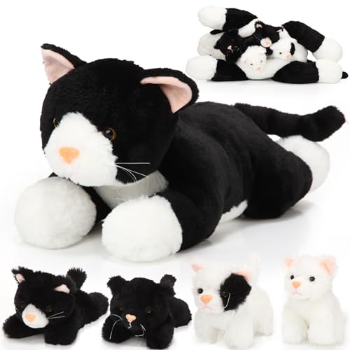 Skylety 5 Pieces Cat Stuffed Animal with Babies Inside Belly Plush Cat Pregnant Mommy Kitty with 4 Cute Fluffy Stuffed Kittens Christmas Birthday Surprise GiftsBlack White - Image 1