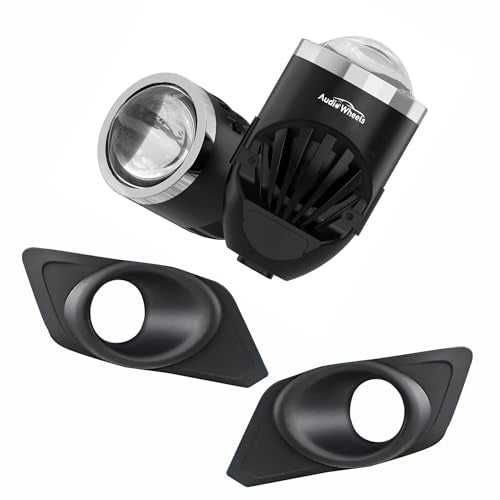 Audio Wheels 2" LED Projector Fog Lamp with Cover - 120W, Tri-Color (White/Warm/Yellow) | with Blue Tint Film | 12V/24V Fog Light for Car & Vehicle Modification | For Maruti Suzuki Swift 2024 - Image 1