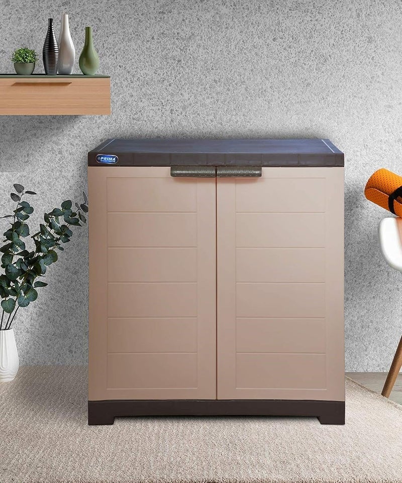 PRIMA Prima Alfa 1 Plastic Cabinet for Storage Space Organizer Shelves Cupboard Living Room Kids Multipurpose for Home Kitchen Office Camel Brown Color - Image 1