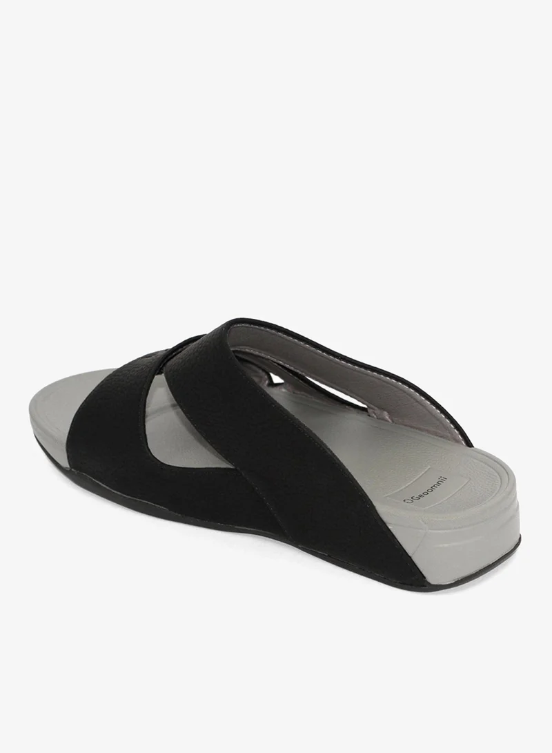 جيومني صندل عربي تقليدي للرجال - تصميم مريح من الجلد سهل الارتداء - مثالي للارتداء اليومي والمناسبات - أسود