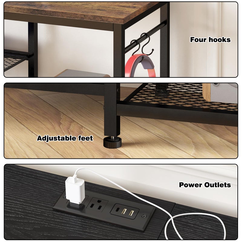 YGEOMER TV Stand for 55 Inch TV, Entertainment Center with Power Outlet and Open Storage Shelves, TV Console Table for Living Room and Bedroom, Black - Image 3