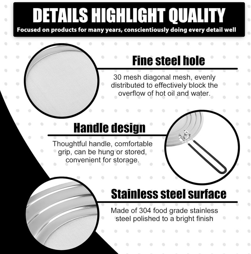 SHREESAMP حماية من الرش من الفولاذ المقاوم للصدأ لمقلاة مع مقبض مقاوم للحرارة قابل للطي يمنع رش الزيت والشحم يحافظ على نظافة المطبخ سهل الغسل متين طهي آمن يناسب جميع أحجام المقالي - Image 2
