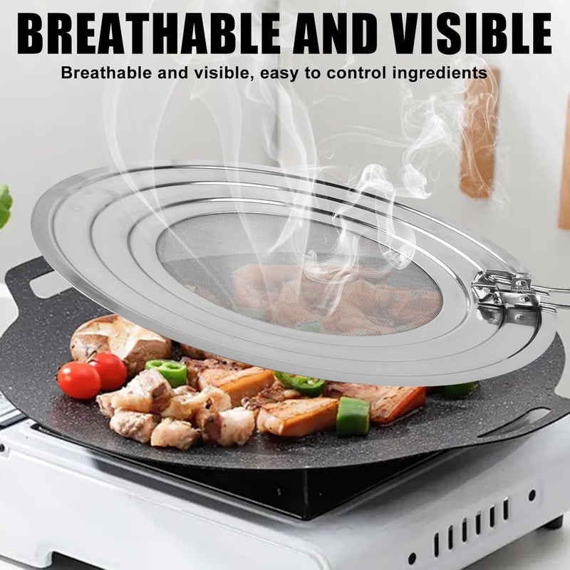 SHREESAMP حماية من الرش من الفولاذ المقاوم للصدأ لمقلاة مع مقبض مقاوم للحرارة قابل للطي يمنع رش الزيت والشحم يحافظ على نظافة المطبخ سهل الغسل متين طهي آمن يناسب جميع أحجام المقالي - Image 5