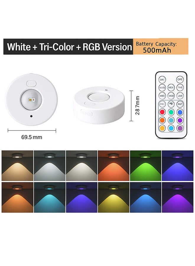 الروهيت 3 قطع أضواء LED قرصية لاسلكية قابلة للشحن، أضواء قرصية متغيرة الألوان RGB وقابلة للتعتيم لإضاءة تحت الخزائن مع جهاز تحكم عن بعد، تركيب مغناطيسي ولاصق لرفوف المطبخ والخزائن وأماكن العرض، لون أبيض - Image 2