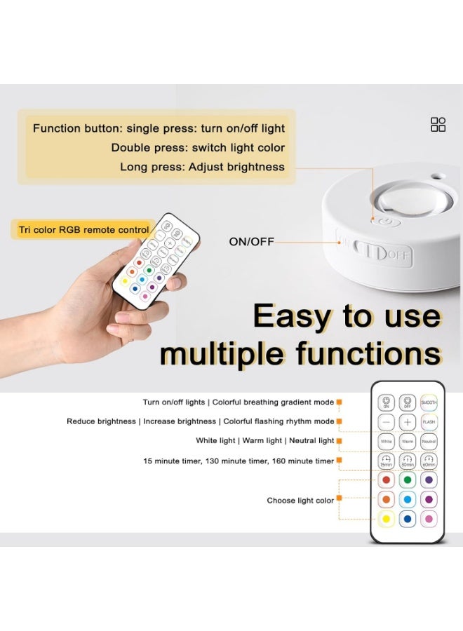 الروهيت 3 قطع أضواء LED قرصية لاسلكية قابلة للشحن، أضواء قرصية متغيرة الألوان RGB وقابلة للتعتيم لإضاءة تحت الخزائن مع جهاز تحكم عن بعد، تركيب مغناطيسي ولاصق لرفوف المطبخ والخزائن وأماكن العرض، لون أبيض - Image 3