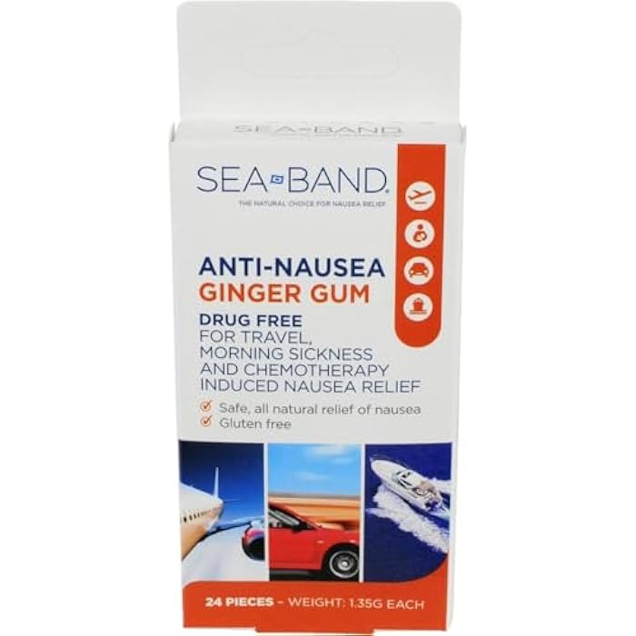 Sea-Band Anti-Nausea Ginger Gum For Motion & Morning Sickness, 24 Pieces