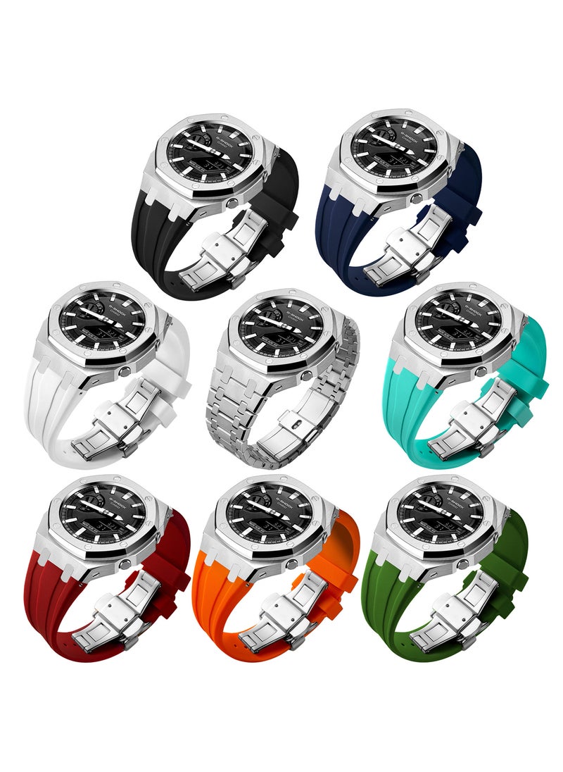 Generic Oak Wood GA2100 Mod Case 316L Forged Steel Watch ShellSilver Shell Silver Shell 