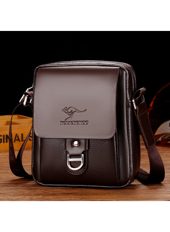 Men's Casual Crossbody Backpack Vertical Style Business Document Leather Bag Single Shoulder Bag For Men-Color:BD-3 Brown Small + Wallet Card Bag - Image 3