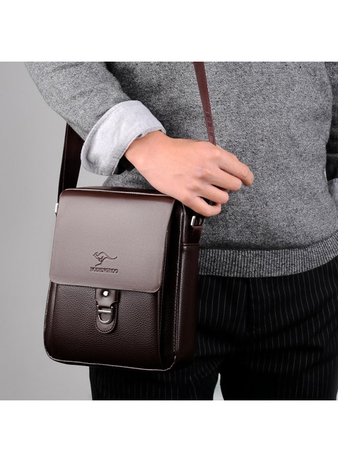 Men's Casual Crossbody Backpack Vertical Style Business Document Leather Bag Single Shoulder Bag For Men-Color:BD-3 Brown Small + Wallet Card Bag - Image 5