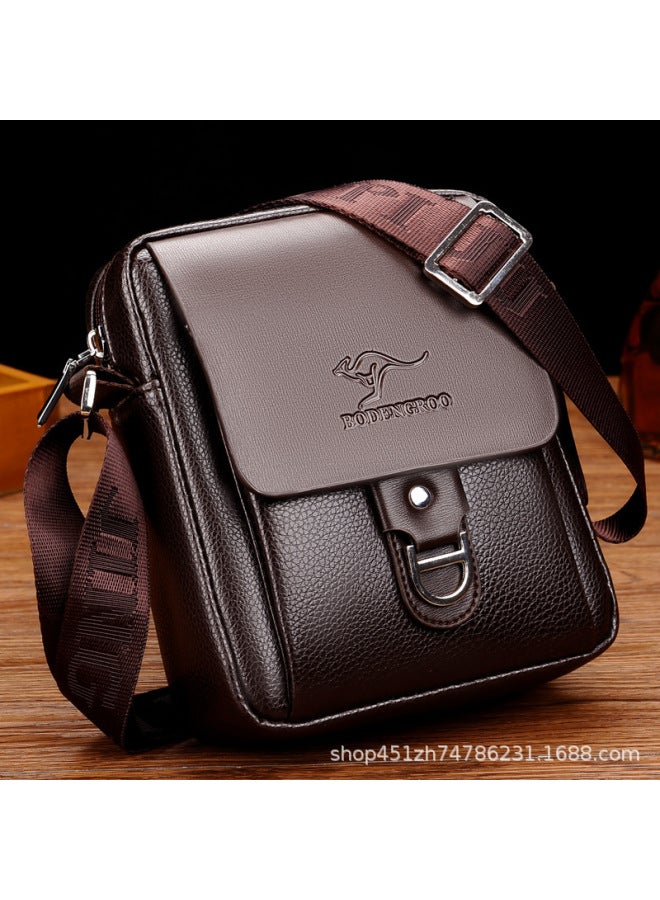 Men's Casual Crossbody Backpack Vertical Style Business Document Leather Bag Single Shoulder Bag For Men-Color:BD-3 Brown Small + Wallet Card Bag - Image 1
