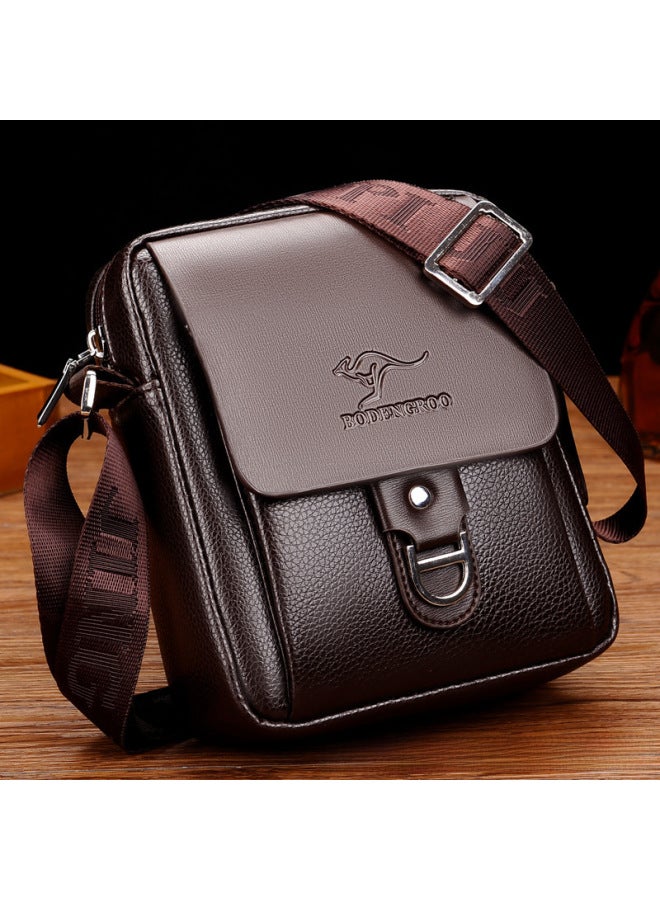 Men's Casual Crossbody Backpack Vertical Style Business Document Leather Bag Single Shoulder Bag For Men-Color:BD-3 Brown Small + Wallet Card Bag - Image 2