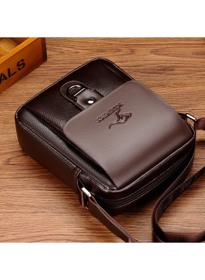 Men's Casual Crossbody Backpack Vertical Style Business Document Leather Bag Single Shoulder Bag For Men-Color:BD-3 Brown Small + Wallet Card Bag - Image 4