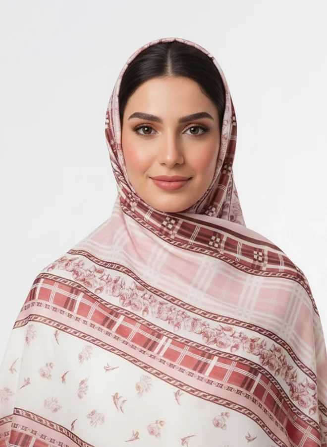 عبايات لمحة طرحة روز كلاسيك – شيفون بنقشة خطوط وزخارف ناعمة