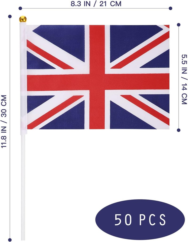 LUOEM 50 Pack Union Jack Flags on Sticks, British UK Hand Waving Flags for Patriotic Celebrations, 2026 Football & Sports Events, Street Garden Party Decorations - Image 4