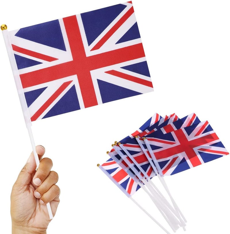 LUOEM 50 Pack Union Jack Flags on Sticks, British UK Hand Waving Flags for Patriotic Celebrations, 2026 Football & Sports Events, Street Garden Party Decorations - Image 1