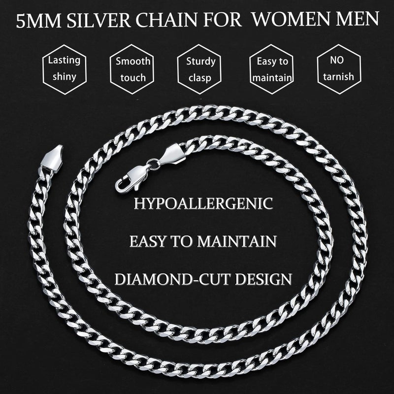 Fiusem Stainless Steel Cuban Link Chain Necklace, 3.5mm/5mm, 24'', Unisex, Silver - Image 5