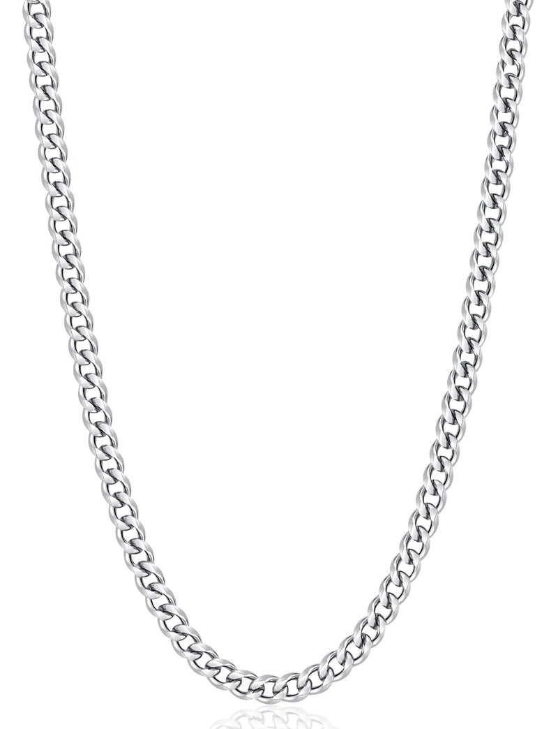 Fiusem Stainless Steel Cuban Link Chain Necklace, 3.5mm/5mm, 24'', Unisex, Silver - Image 1