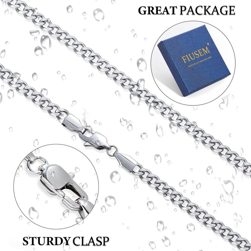 Fiusem Stainless Steel Cuban Link Chain Necklace, 3.5mm/5mm, 24'', Unisex, Silver - Image 4