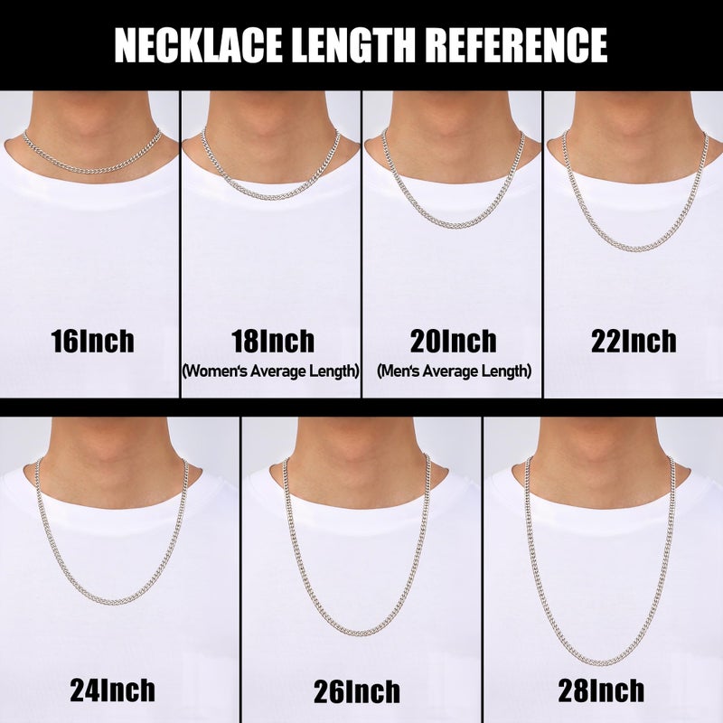 Fiusem Stainless Steel Cuban Link Chain Necklace, 3.5mm/5mm, 24'', Unisex, Silver - Image 3