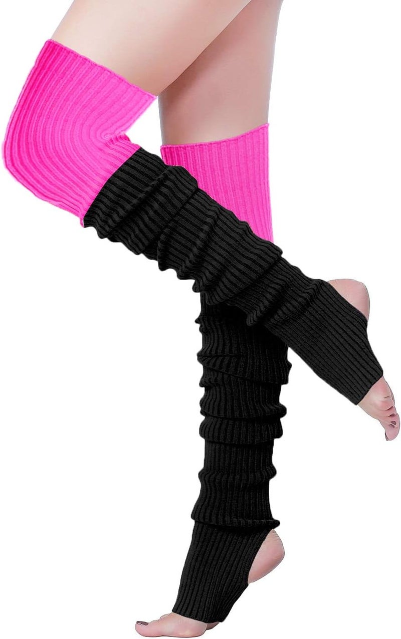 v28 Women Girls Thigh High Neon Ribbed Long 80s 90s Party Skating Leg Warmers - Image 1