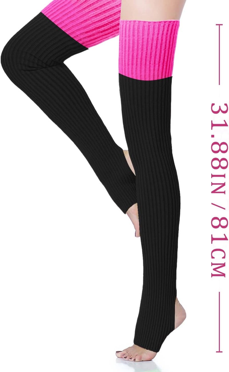 v28 Women Girls Thigh High Neon Ribbed Long 80s 90s Party Skating Leg Warmers - Image 3