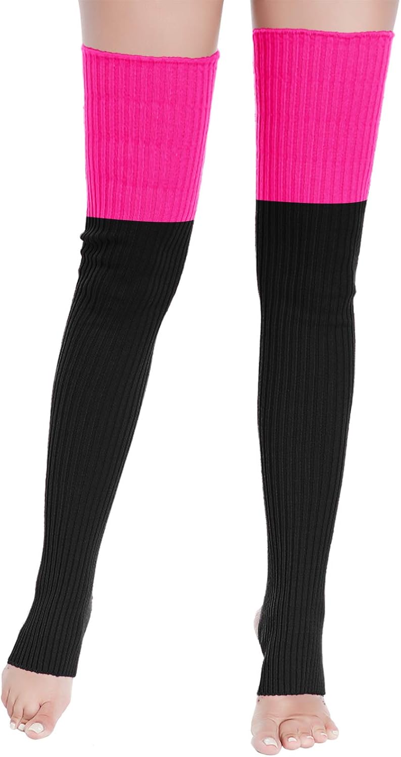 v28 Women Girls Thigh High Neon Ribbed Long 80s 90s Party Skating Leg Warmers - Image 2