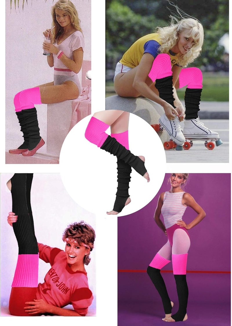 v28 Women Girls Thigh High Neon Ribbed Long 80s 90s Party Skating Leg Warmers - Image 4