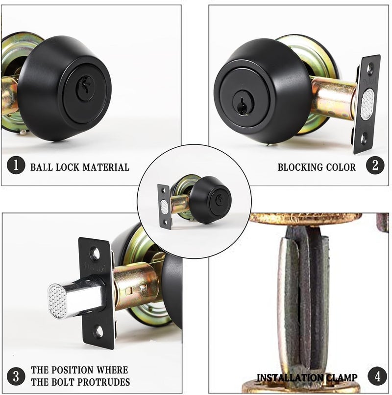 Rulart Double keyed Deadbolt Lock - Keyed on Both Sides, 2-Way Adjustable Cylinder Deadbolt (Privacy/Passage), Satin Stainless Steel(Black, Double Side) - Image 4