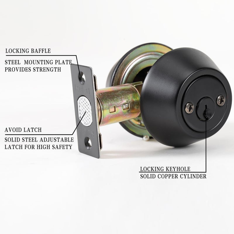 Rulart Double keyed Deadbolt Lock - Keyed on Both Sides, 2-Way Adjustable Cylinder Deadbolt (Privacy/Passage), Satin Stainless Steel(Black, Double Side) - Image 2
