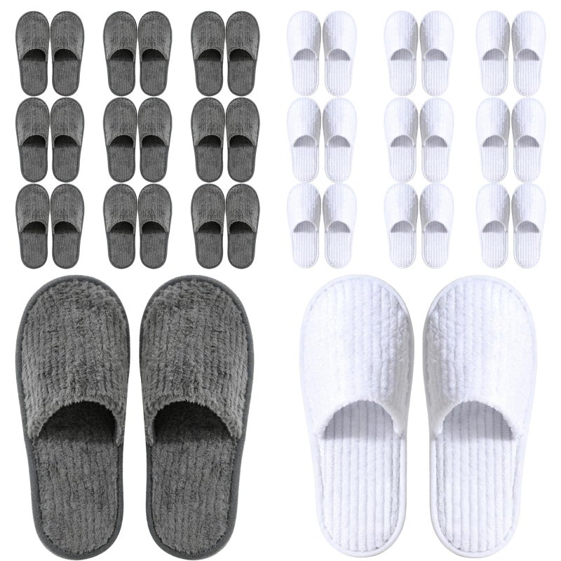 TINSKY 20 Pairs Disposable Slippers for Guests Non Slip House Spa Slippers Bulk Portable Indoor Slipper for Shoeless Home Hotel Women Travel (White and Black) - Image 1