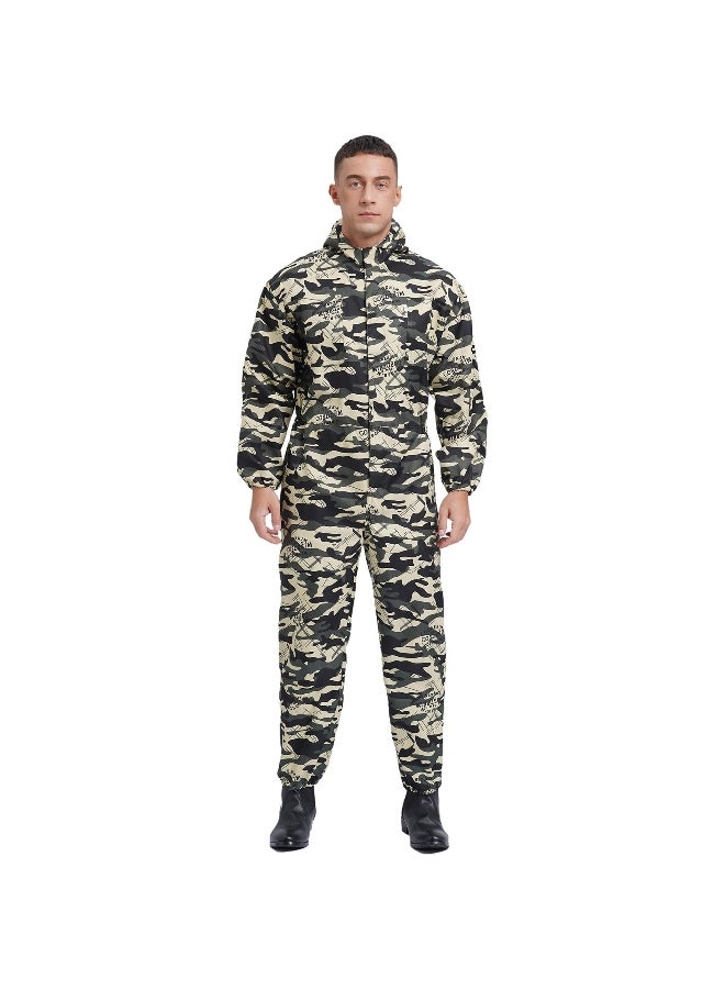 Mens Dustproof Hooded Coverall Long Sleeve Front Half Zipper Big Pockets Overalls Jumpsuit 